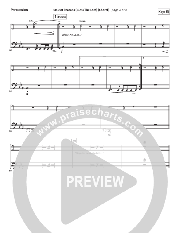 10,000 Reasons (Bless The Lord) (Choral Anthem SATB) Percussion (Matt Redman / Passion / Arr. Luke Gambill)