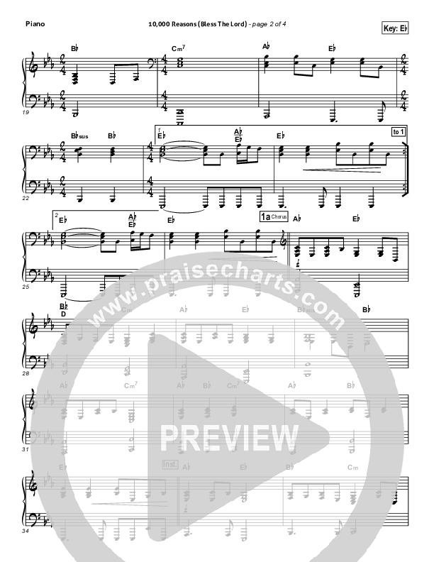 10,000 Reasons (Bless The Lord) (Choral Anthem SATB) Piano Sheet (Matt Redman / Passion / Arr. Luke Gambill)