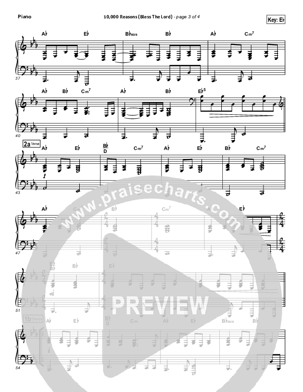 10,000 Reasons (Bless The Lord) (Choral Anthem SATB) Piano Sheet (Matt Redman / Passion / Arr. Luke Gambill)