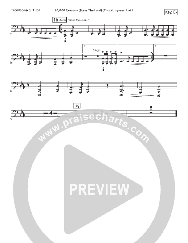 10,000 Reasons (Bless The Lord) (Choral Anthem SATB) Trombone 3/Tuba (Matt Redman / Passion / Arr. Luke Gambill)