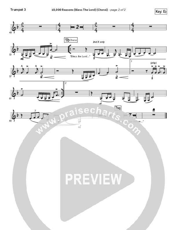 10,000 Reasons (Bless The Lord) (Choral Anthem SATB) Trumpet 3 (Matt Redman / Passion / Arr. Luke Gambill)