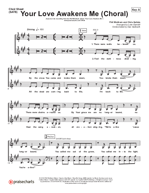 Your Love Awakens Me (Choral Anthem SATB) Choir Sheet (SATB) (Phil Wickham / Arr. Luke Gambill)