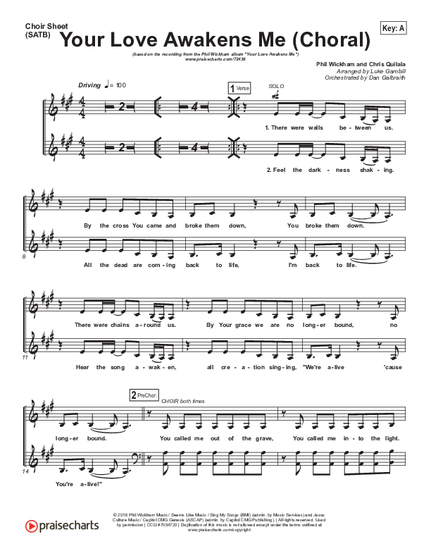 Your Love Awakens Me (Choral Anthem SATB) Choir Sheet (SATB) (Phil Wickham / Arr. Luke Gambill)