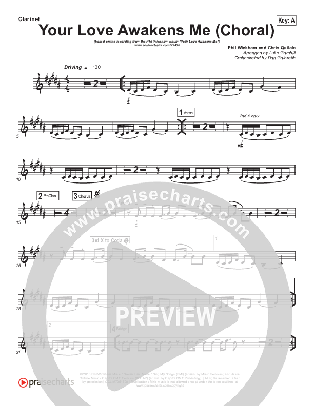 Your Love Awakens Me (Choral Anthem SATB) Clarinet (Phil Wickham / Arr. Luke Gambill)