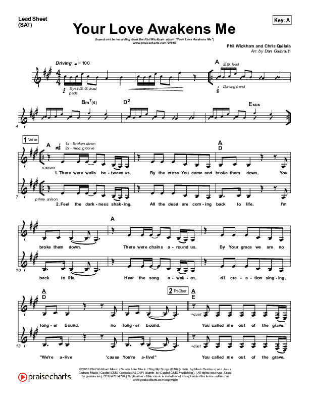 Your Love Awakens Me (Choral Anthem SATB) Lead Sheet (SAT) (Phil Wickham / Arr. Luke Gambill)