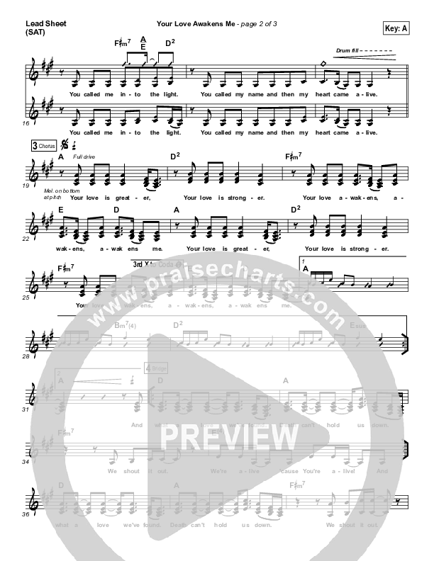 Your Love Awakens Me (Choral Anthem SATB) Lead Sheet (SAT) (Phil Wickham / Arr. Luke Gambill)