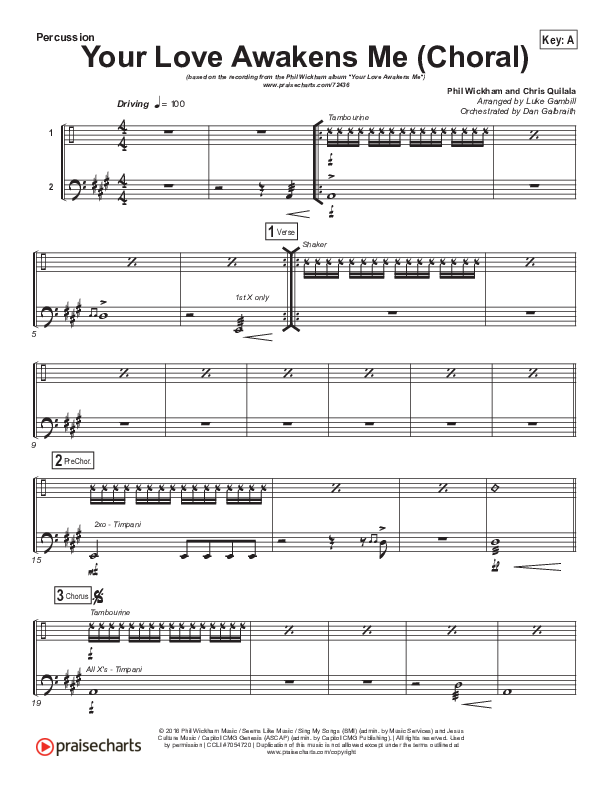 Your Love Awakens Me (Choral Anthem SATB) Percussion (Phil Wickham / Arr. Luke Gambill)