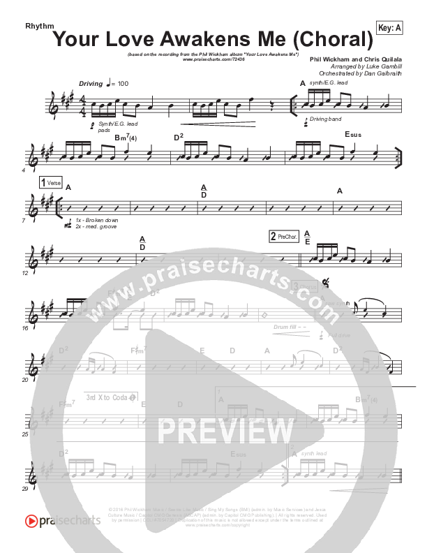 Your Love Awakens Me (Choral Anthem SATB) Rhythm Chart (Phil Wickham / Arr. Luke Gambill)