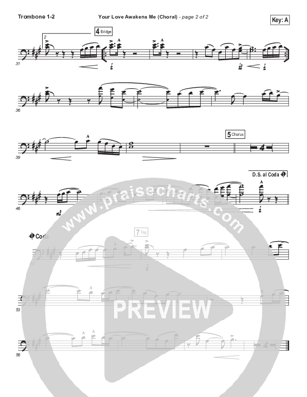 Your Love Awakens Me (Choral Anthem SATB) Trombone 1/2 (Phil Wickham / Arr. Luke Gambill)