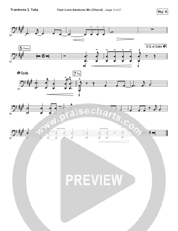 Your Love Awakens Me (Choral Anthem SATB) Trombone 3/Tuba (Phil Wickham / Arr. Luke Gambill)