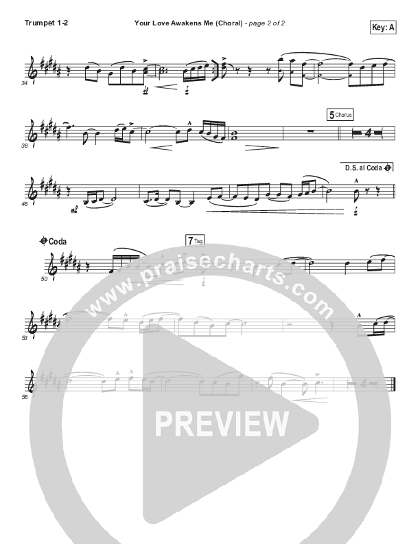 Your Love Awakens Me (Choral Anthem SATB) Trumpet 1,2 (Phil Wickham / Arr. Luke Gambill)