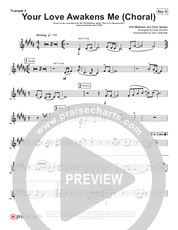 Your Love Awakens Me (Choral Anthem SATB) Trumpet 3 (Phil Wickham / Arr. Luke Gambill)