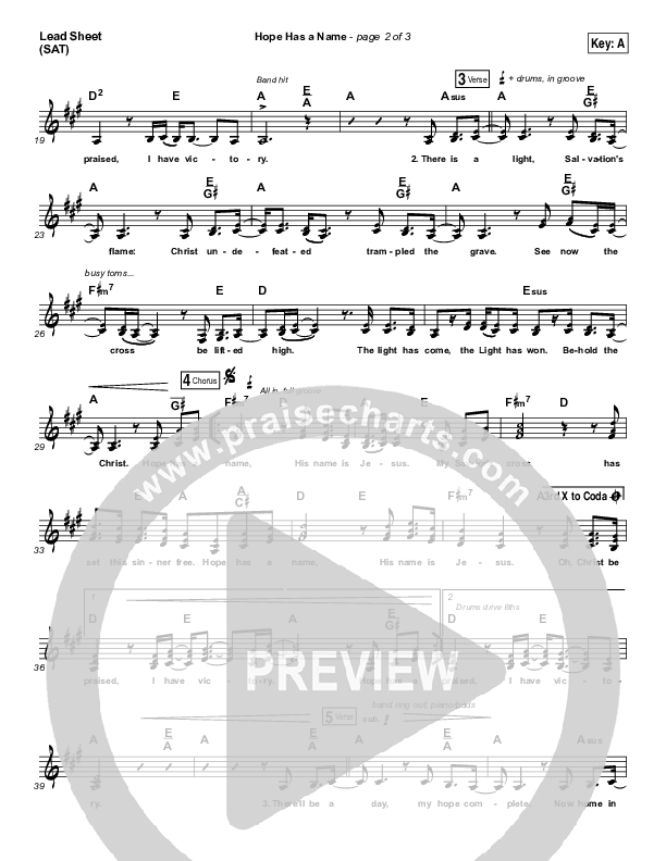 Hope Has A Name (Choral Anthem SATB) Lead Sheet (SAT) (River Valley Worship / Arr. Luke Gambill)