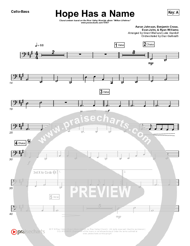 Hope Has A Name (Choral Anthem SATB) Cello/Bass (River Valley Worship / Arr. Luke Gambill)