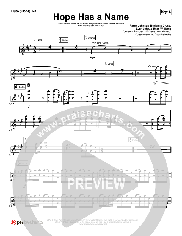 Hope Has A Name (Choral Anthem SATB) Flute/Oboe 1/2/3 (River Valley Worship / Arr. Luke Gambill)
