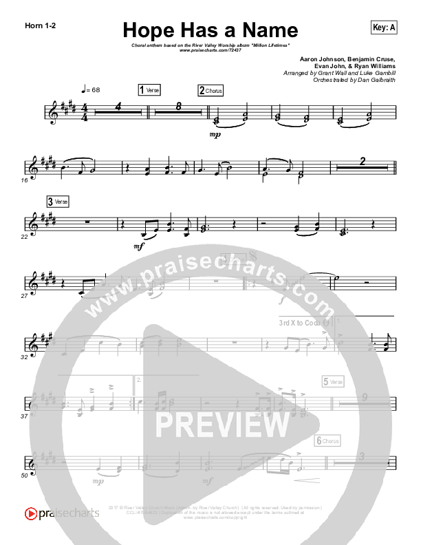 Hope Has A Name (Choral Anthem SATB) French Horn 1/2 (River Valley Worship / Arr. Luke Gambill)
