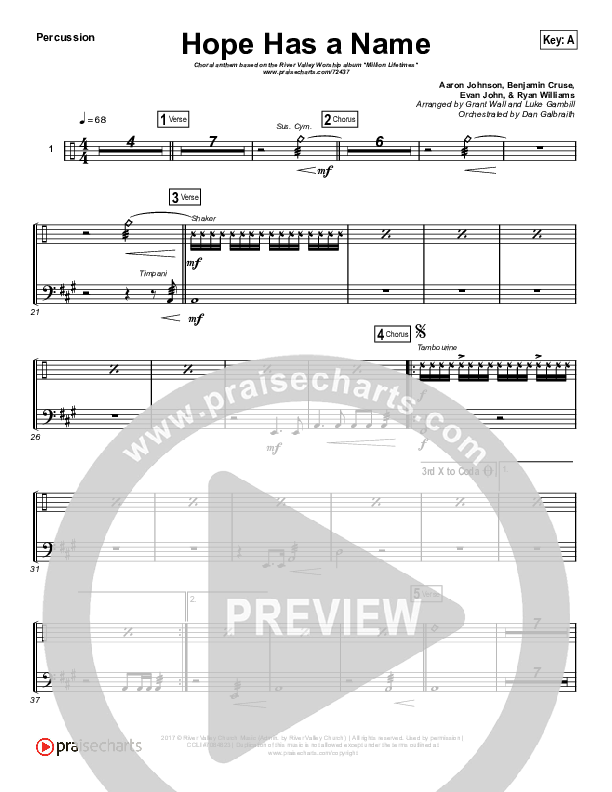 Hope Has A Name (Choral Anthem SATB) Percussion (River Valley Worship / Arr. Luke Gambill)