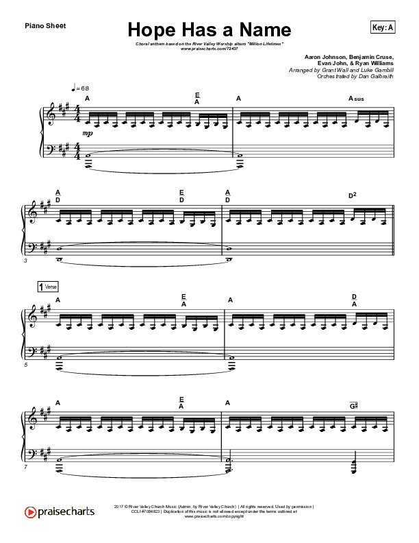 Hope Has A Name (Choral Anthem SATB) Piano Sheet (River Valley Worship / Arr. Luke Gambill)