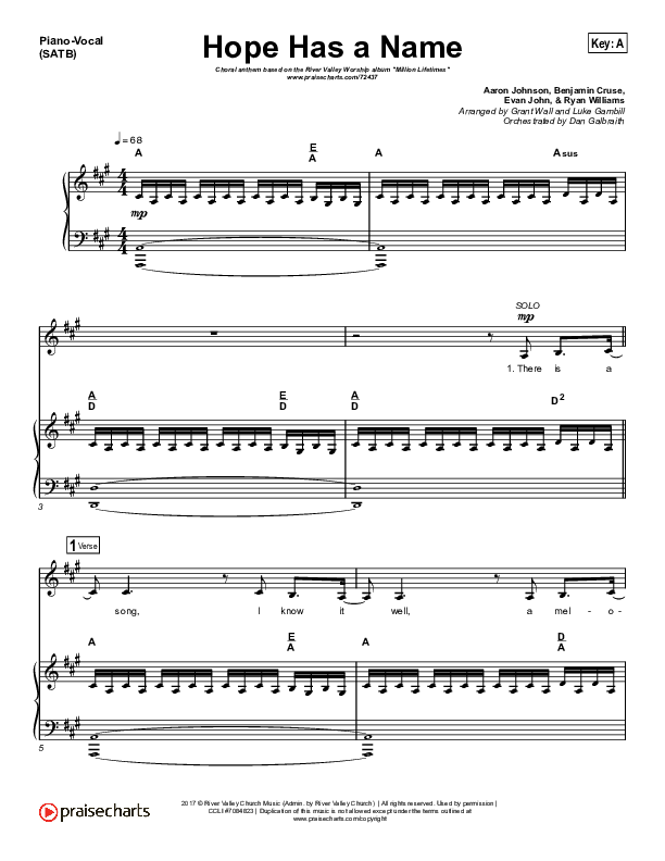 Hope Has A Name (Choral Anthem SATB) Piano/Vocal (SATB) (River Valley Worship / Arr. Luke Gambill)