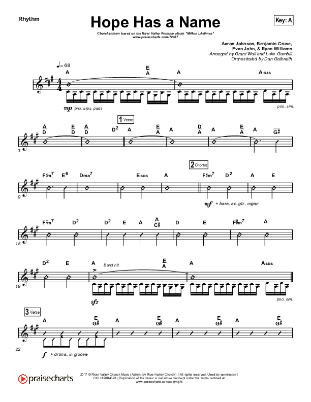 Hope Has A Name (Choral Anthem SATB) Rhythm Chart (River Valley Worship / Arr. Luke Gambill)