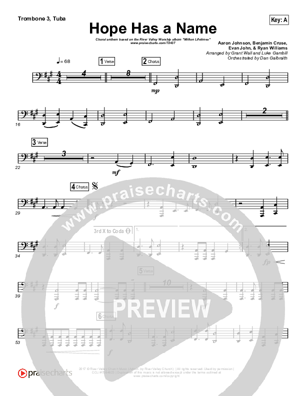 Hope Has A Name (Choral Anthem SATB) Trombone 3/Tuba (River Valley Worship / Arr. Luke Gambill)