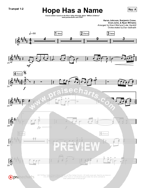 Hope Has A Name (Choral Anthem SATB) Trumpet 1,2 (River Valley Worship / Arr. Luke Gambill)