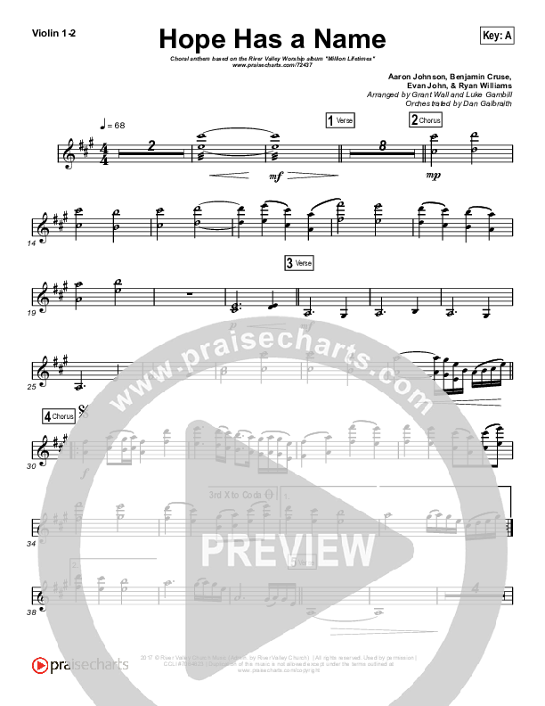 Hope Has A Name (Choral Anthem SATB) Violin 1/2 (River Valley Worship / Arr. Luke Gambill)