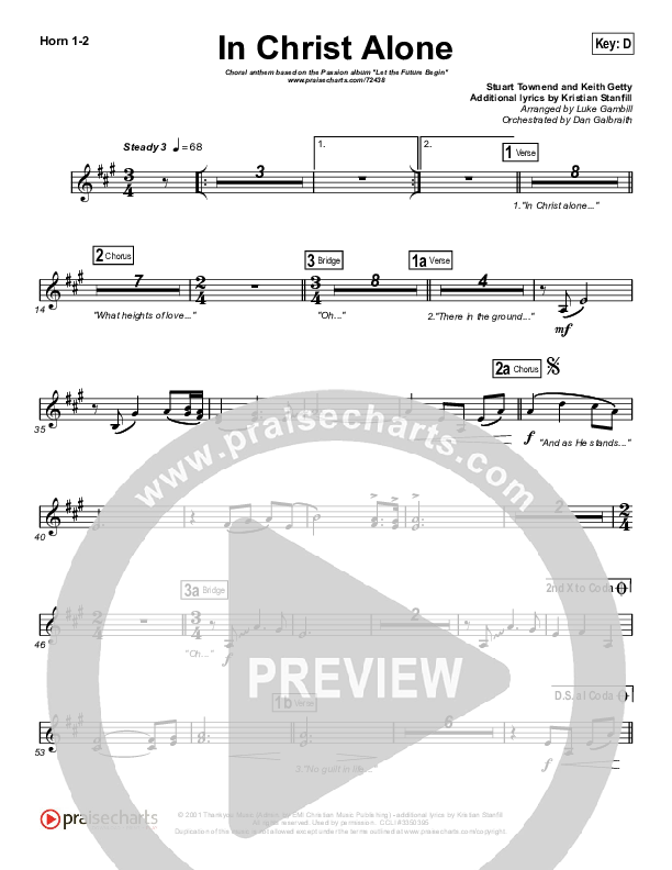 In Christ Alone (Choral Anthem SATB) French Horn 1/2 (Kristian Stanfill / Passion / Arr. Luke Gambill)