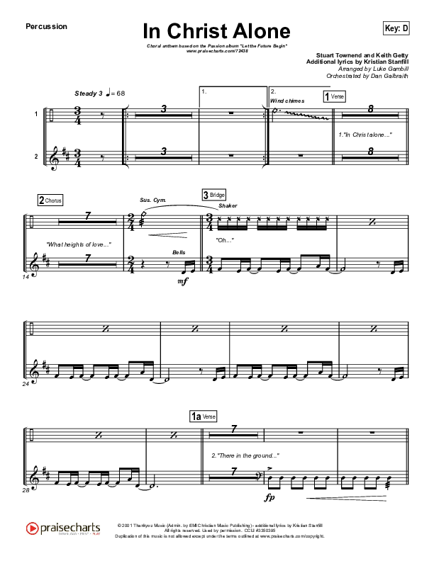 In Christ Alone (Choral Anthem SATB) Percussion (Kristian Stanfill / Passion / Arr. Luke Gambill)