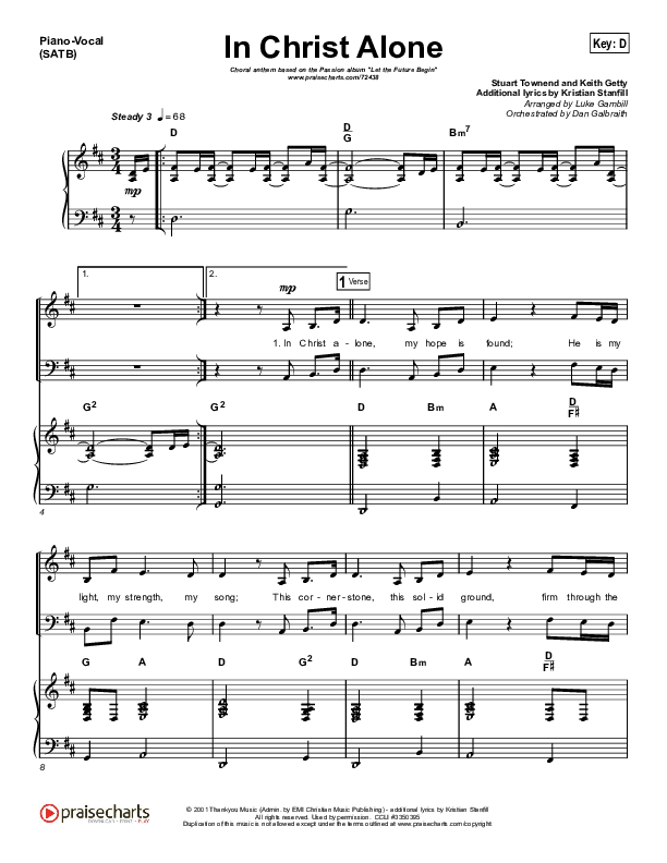 In Christ Alone (Choral Anthem SATB) Piano/Vocal Pack (Kristian Stanfill / Passion / Arr. Luke Gambill)