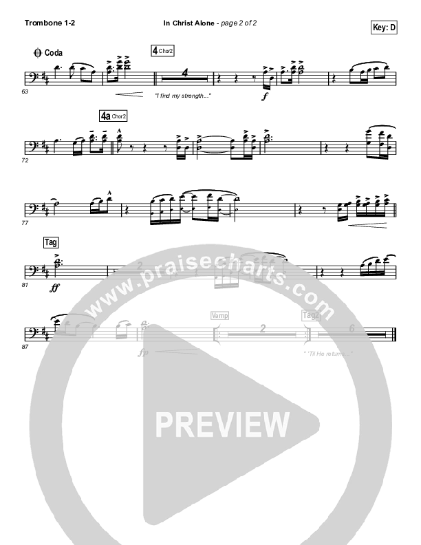 In Christ Alone (Choral Anthem SATB) Trombone 1/2 (Kristian Stanfill / Passion / Arr. Luke Gambill)