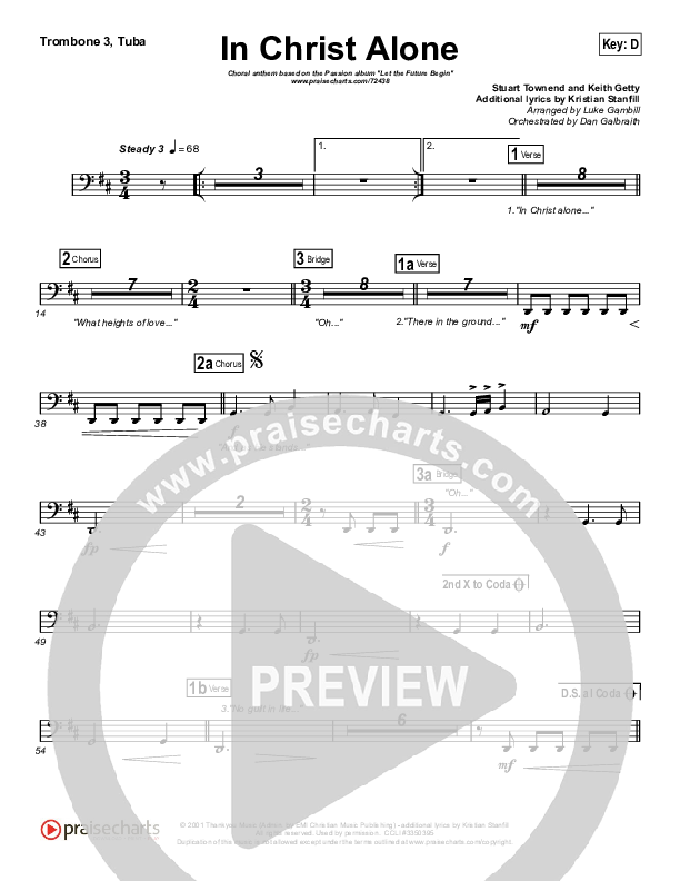 In Christ Alone (Choral Anthem SATB) Trombone 3/Tuba (Kristian Stanfill / Passion / Arr. Luke Gambill)