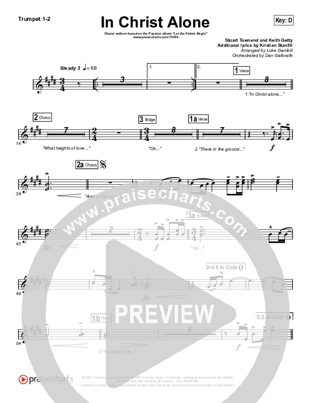 In Christ Alone (Choral Anthem SATB) Trumpet 1,2 (Kristian Stanfill / Passion / Arr. Luke Gambill)