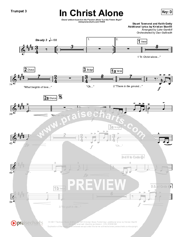 In Christ Alone (Choral Anthem SATB) Trumpet 3 (Kristian Stanfill / Passion / Arr. Luke Gambill)