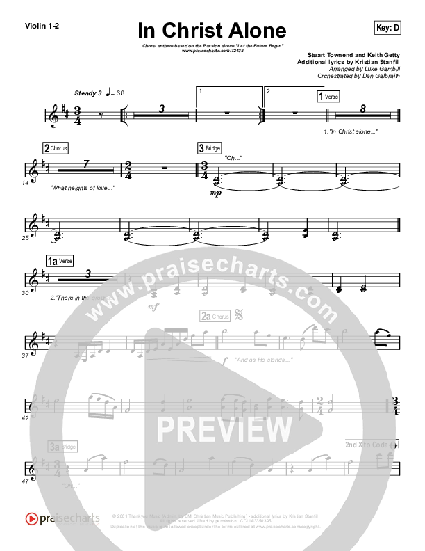 In Christ Alone (Choral Anthem SATB) Violin 1/2 (Kristian Stanfill / Passion / Arr. Luke Gambill)