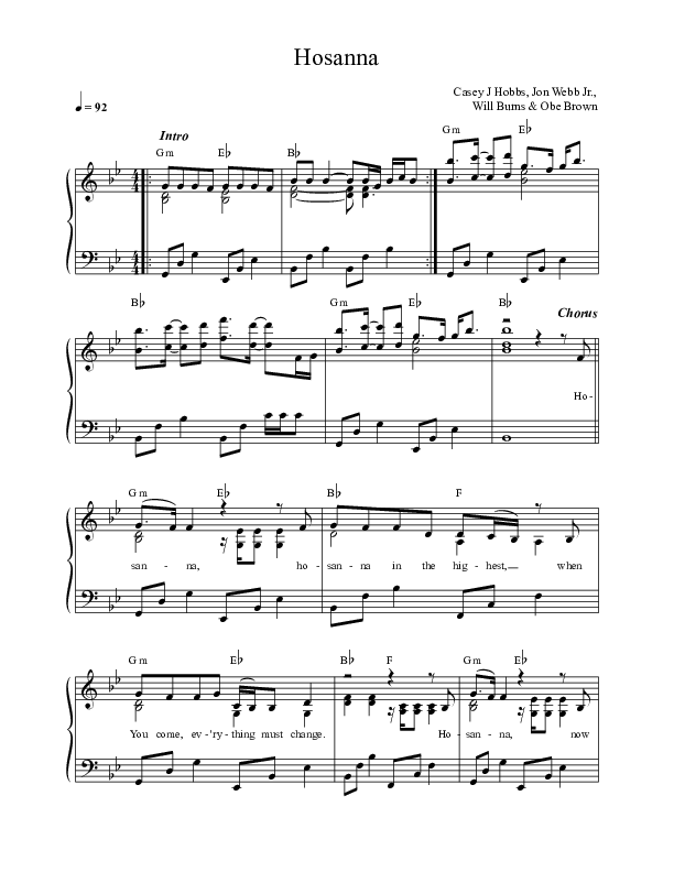 Hosanna Choir Sheet (SATB) (Casey J)