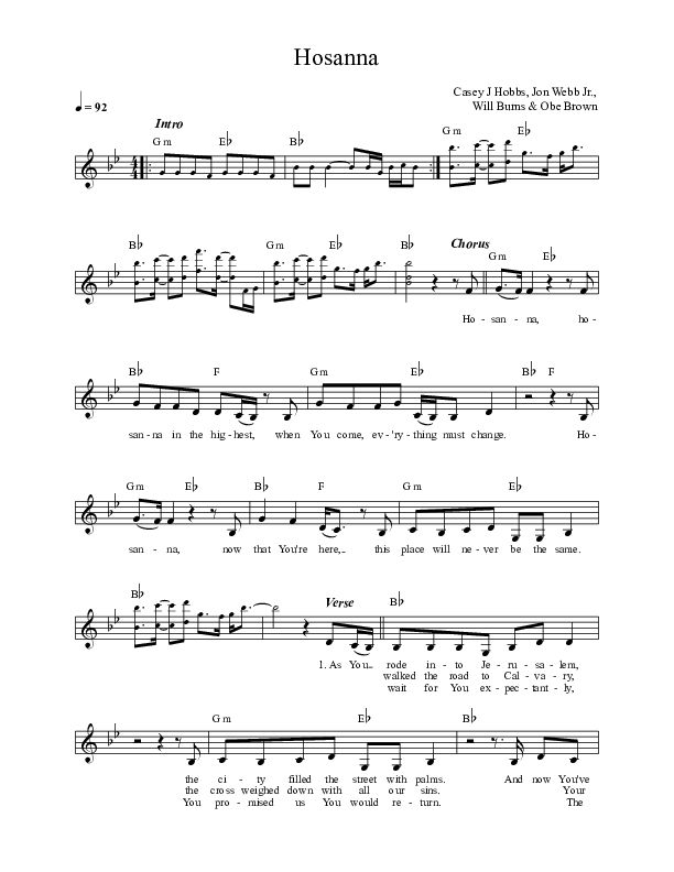 Hosanna Lead Sheet (Casey J)