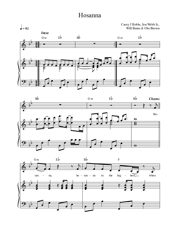 Hosanna Piano/Vocal (Casey J)