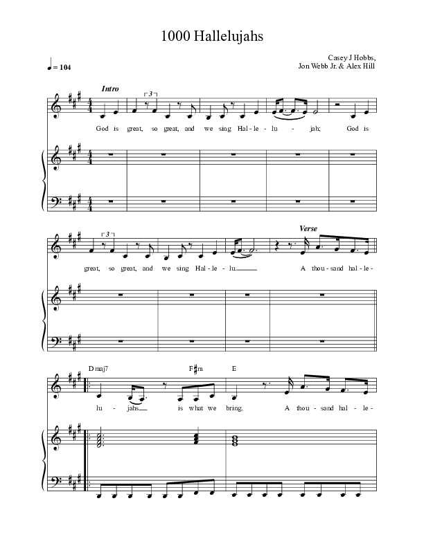 1000 Hallelujahs Piano/Vocal (Casey J)