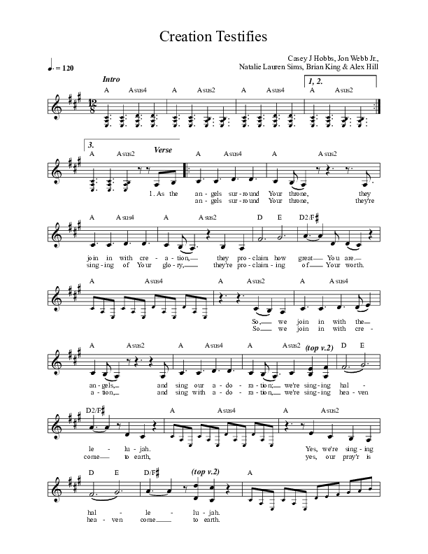 Creation Testifies Lead Sheet (Casey J)