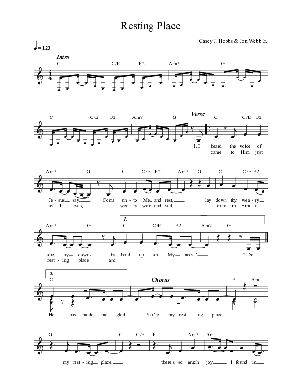Resting Place Lead Sheet (Casey J)