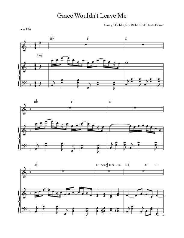 Grace Wouldn't Leave Me Piano/Choir (SATB) (Casey J)