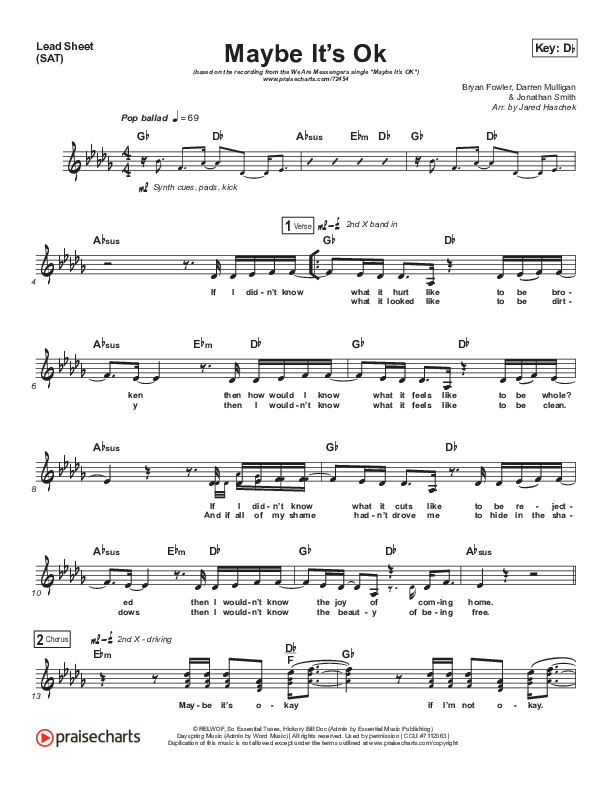 Maybe It's Ok Lead Sheet (SAT) (We Are Messengers)