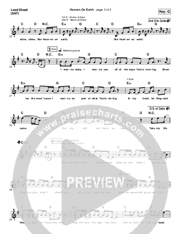Heaven On Earth Lead Sheet (SAT) (Stars Go Dim)