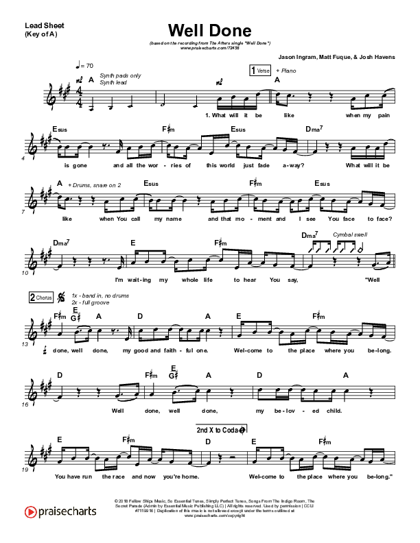 Well Done Lead Sheet (Melody) (The Afters)