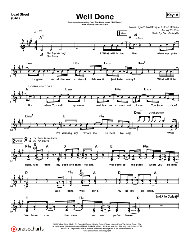 Well Done Lead Sheet (SAT) (The Afters)