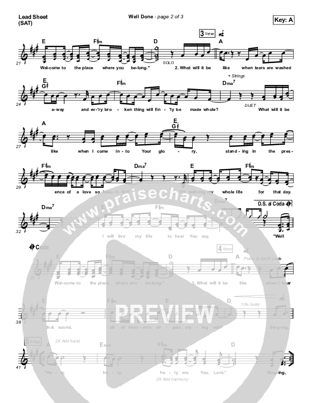 Well Done Lead Sheet (SAT) (The Afters)