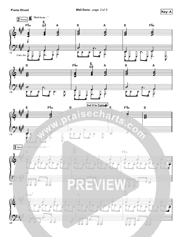 Well Done Piano Sheet (The Afters)