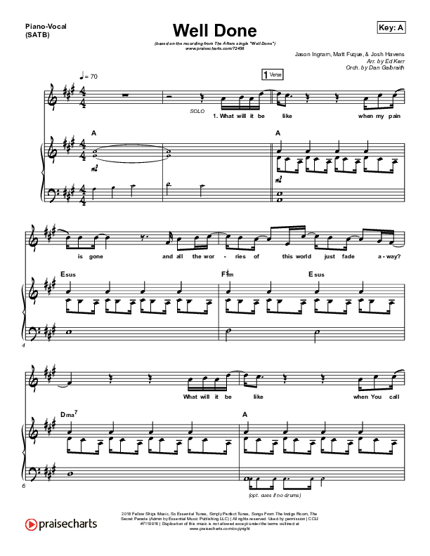 Well Done Piano/Vocal (SATB) (The Afters)