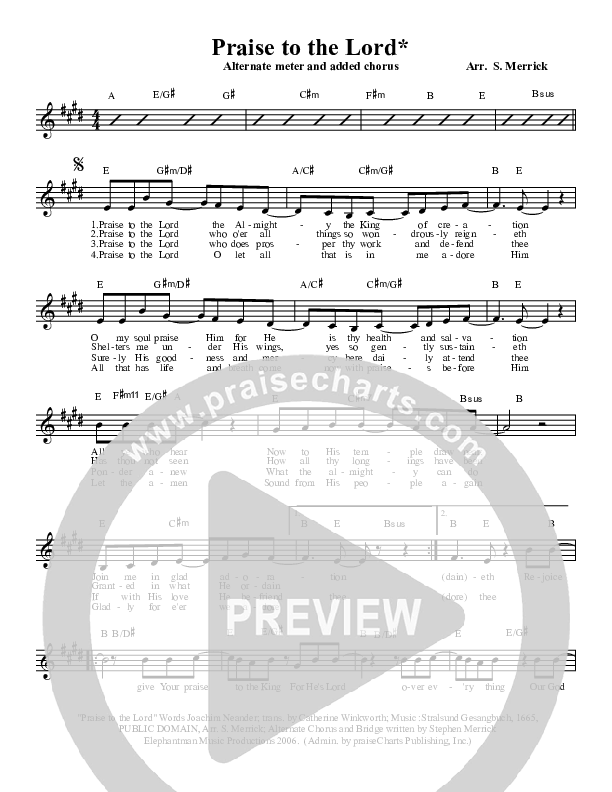 Praise To The Lord The Almighty Lead Sheet (Stephen Merrick)